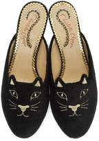 Thumbnail for your product : Charlotte Olympia Black French Terry Kitty Slippers