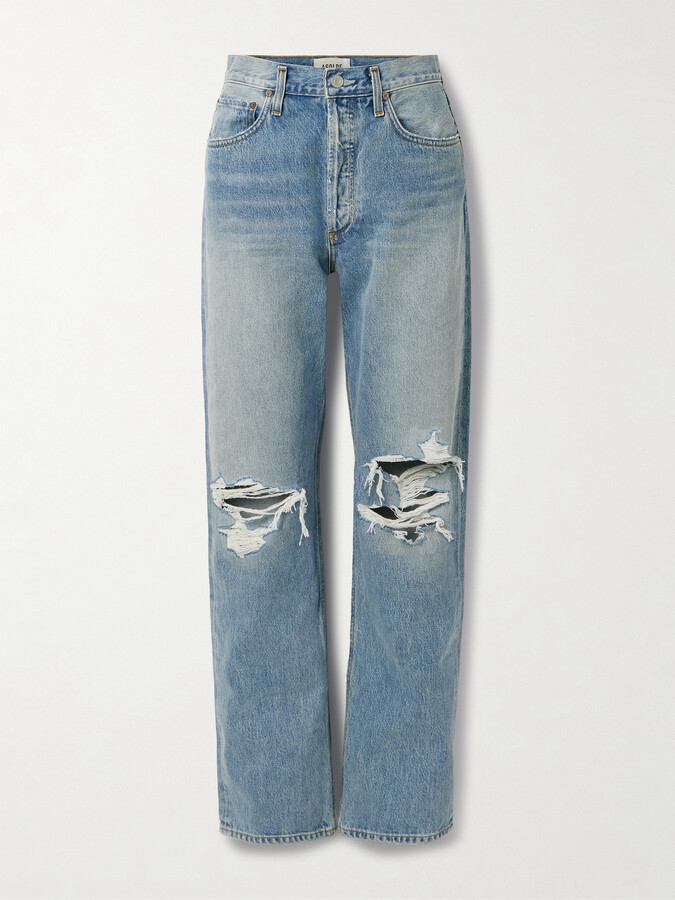 AGOLDE - Kelly Distressed High-rise Straight-leg Jeans - Blue