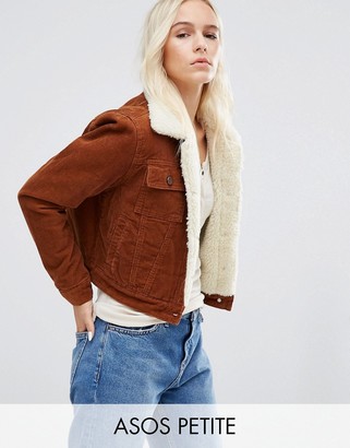 ASOS Petite PETITE Cord Cropped Jacket with Borg in Rust