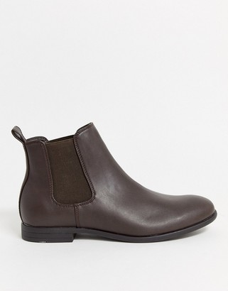 Jack and Jones faux leather chelsea boots in brown