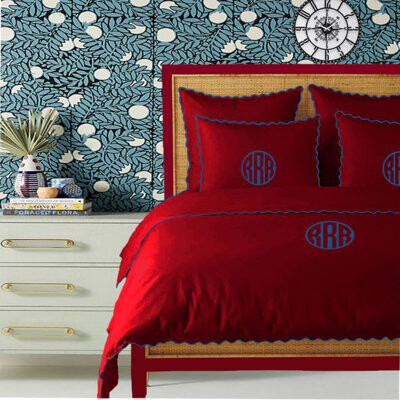 PushpLinen Monogram 400TC Cotton Small Scallop Embroidery Duvet Cover Set