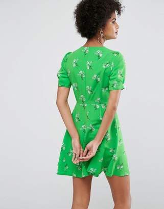 ASOS Short Sleeve Floral Tea Mini Dress With Zip Detail