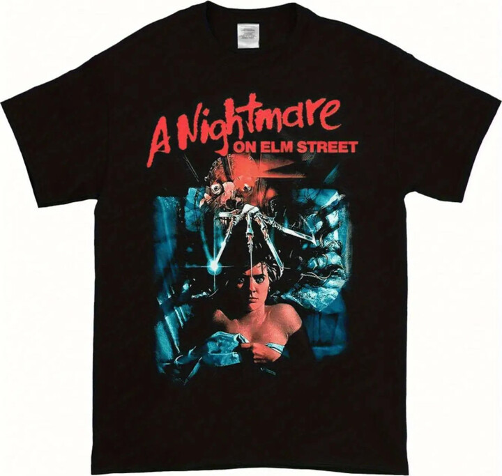 AliExpress Graphic T-Shirt Nightmare on Elm Freddy Krueger for Adults 100% Terror Movie Shirt with Red and Blue Art Soft Breathable Fabric