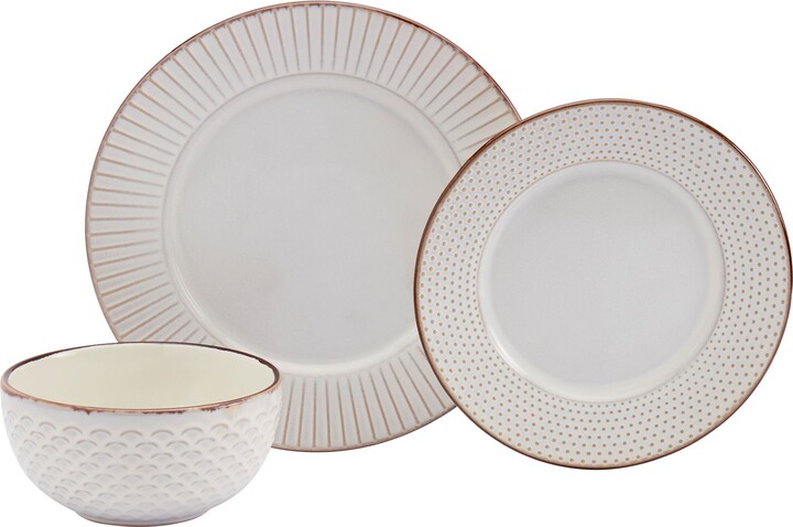 Tabletops Unlimited Tabletops Gallery Monroe 12-Piece Embossed Ivory Dinnerware