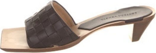 Bottega Veneta Leather Slides Brown Intrecciato Weave Designer