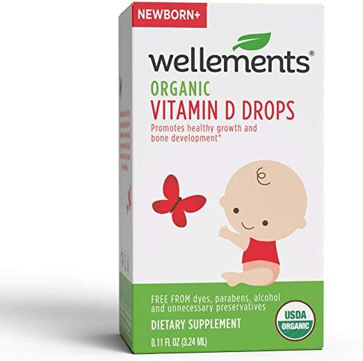 Wellements Organic Vitamin D Drops, 0.15 Fl Oz, Baby Liquid Vitamin Supplement for Infants and Toddlers, Free from Dyes, Parabens, Preservatives