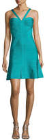 Thumbnail for your product : Herve Leger Cross-Front Fit & Flare Bandage Dress, Turquoise