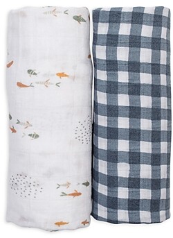 Lulujo Fish and Gingham Printed Cotton Muslin Blankets, Pack of 2 - Baby