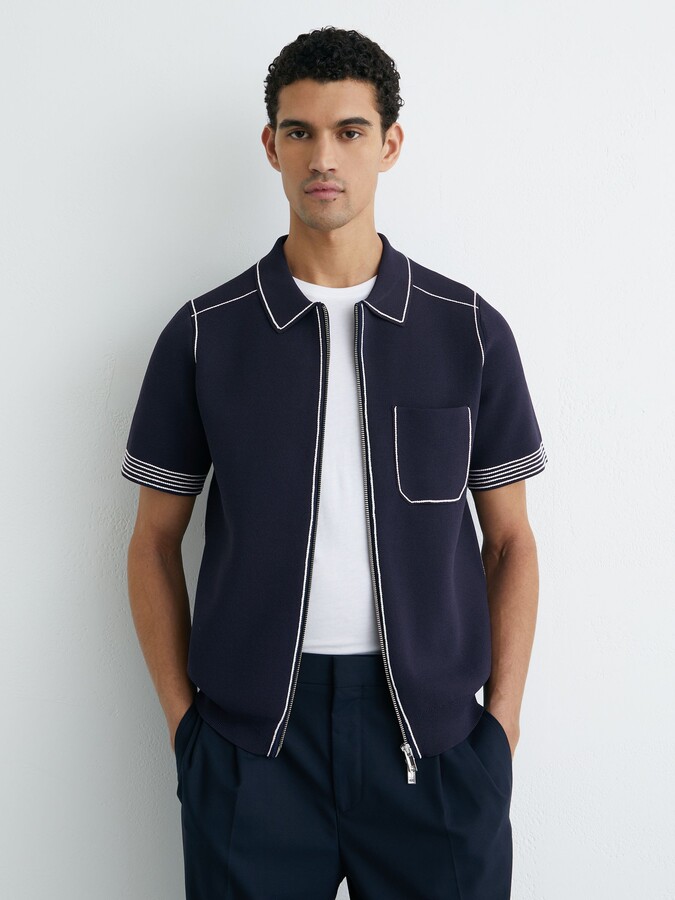 Reiss Stitch-detail Zip-through Knit Shirt
