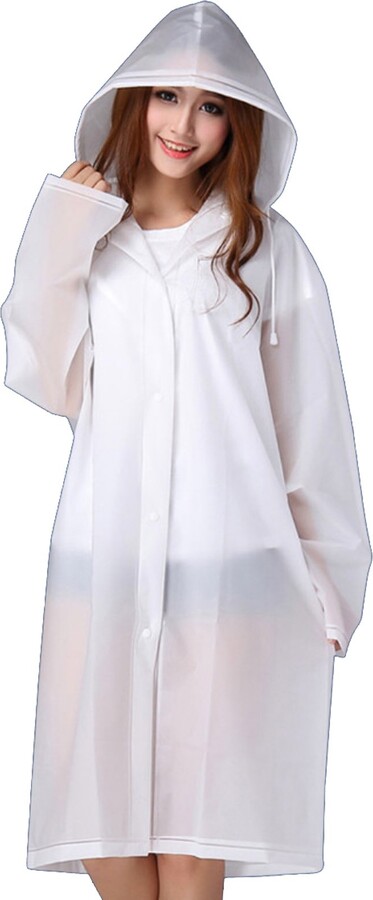 Elonglin Unisex EVA Hooded Raincoat Translucent Frosted Thick Foldable ...