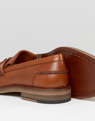 ASOS Smart Loafers in Tan Leather With Fringe Detail