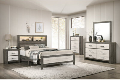 Ebern Designs 1Pc Chest Two-Tone Finish Convenient Bedside Storage Four Drawers Metal Pull Handle