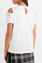 Thumbnail for your product : Brunello Cucinelli Cold-shoulder Embellished Cotton-jersey Top - White