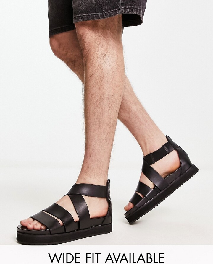 ASOS DESIGN gladiator sandals in black leather with chunky sole - ShopStyle