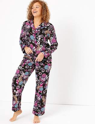 Marks and Spencer Satin Leopard Floral Print Pyjama Set