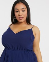 Thumbnail for your product : ASOS Curve DESIGN Curve pleated cami midi dress with drawstring waist in navy