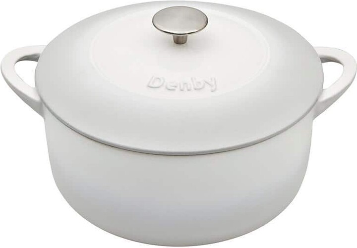 Denby Natural Canvas 5.5 qt. Round Cast Iron Casserole Dish in White with Lid