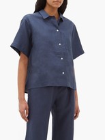Thumbnail for your product : Rossell England - Mother-of-pearl Buttoned Linen Pyjama Shirt - Navy