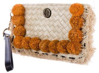 Tory Burch Embellished Woven Straw Clutch