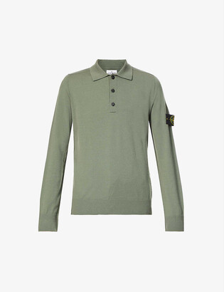 Stone Island Brand-badge long-sleeve wool-blend polo top - ShopStyle Jewelry