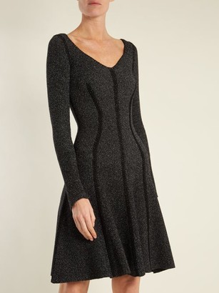Alexander McQueen Speckled Flared-skirt Ribbed-knit Dress - Black