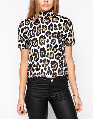 ASOS Top with High Neck In Leopard Print