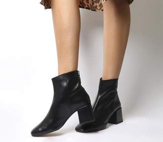 Office Apricot Square Toe Block Heel Boots Black Leather