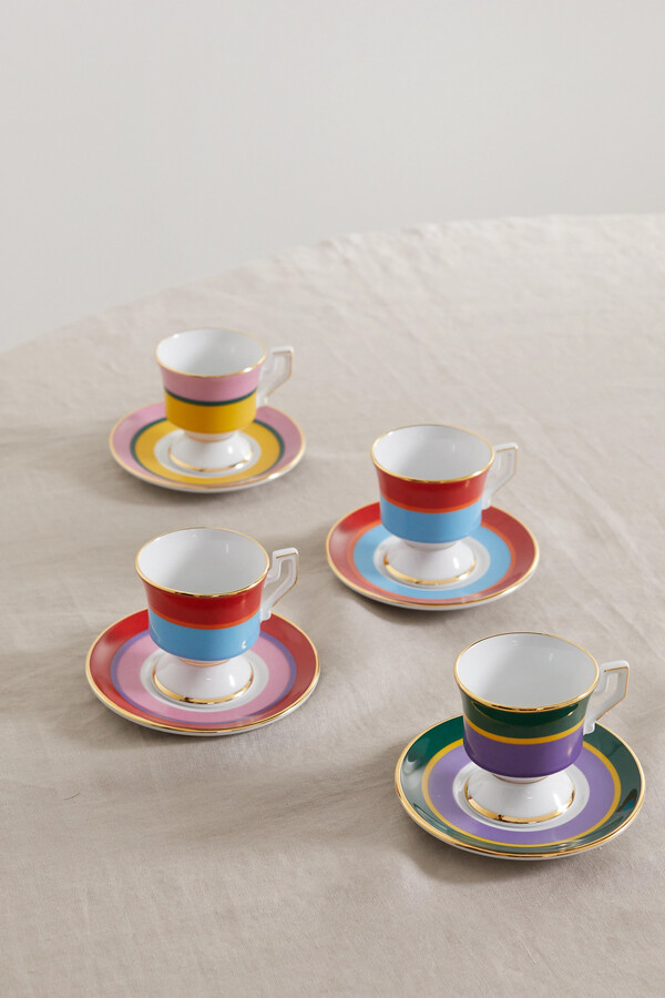 La DoubleJ Set Of Four Gold-plated Porcelain Espresso Cups And Saucers -  Pink - ShopStyle