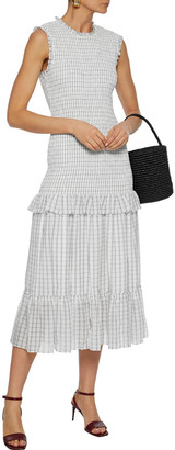 Rebecca Vallance Misty Shirred Checked Crinkled-gauze Midi Dress