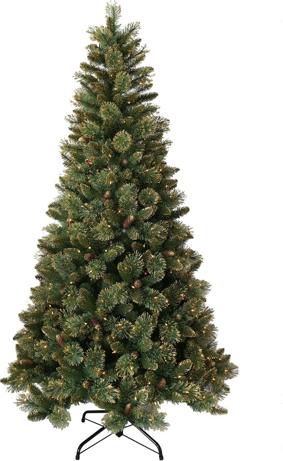 Dunelm 7.5ft Shimmery Golden Bristle Pine Prelit Christmas Tree Green