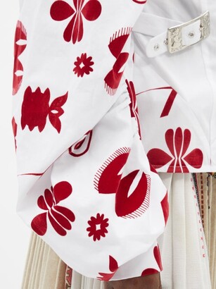 Chopova Lowena Taz Corset-front Floral-flocked Cotton Blouse - White Multi