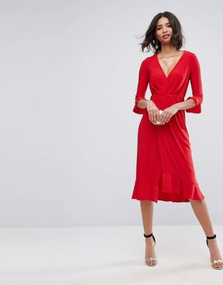 ASOS Design Wrap Front Midi Dress With Frill Detail