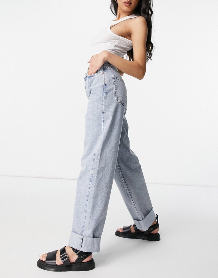 Topshop oversized mom recycled cotton blend jeans in bleach - ShopStyle