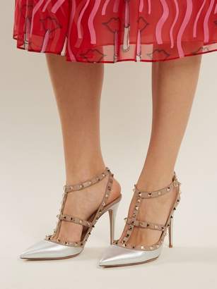 Valentino Rockstud Leather Pumps - Womens - Silver
