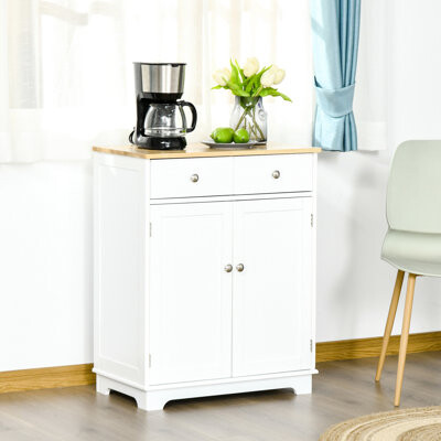 Latitude Run 2-Doors Sideboard Buffet Cabinet, White Adjustable Shelf For Kitchen, Living Room, Entryway - Storage Fixture Cabinet 2 Doors, Drawers Hallway, Kitche