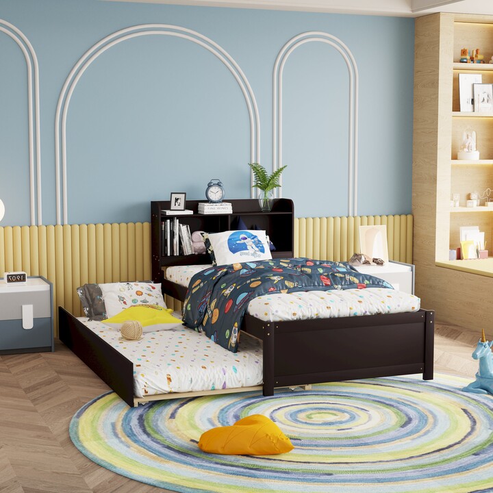 Modern Twin Bed with Trundle With Bookcase ShopStyle