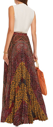 Etro Pleated Printed Stretch-crepe Maxi Skirt
