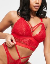 Thumbnail for your product : Tutti Rouge Fuller Bust longline dotty mesh and lace bralet with strapping detail in red