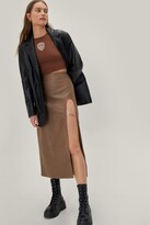 Thumbnail for your product : Nasty Gal Womens Textured Chain Midi Slit Skirt - Brown - 6