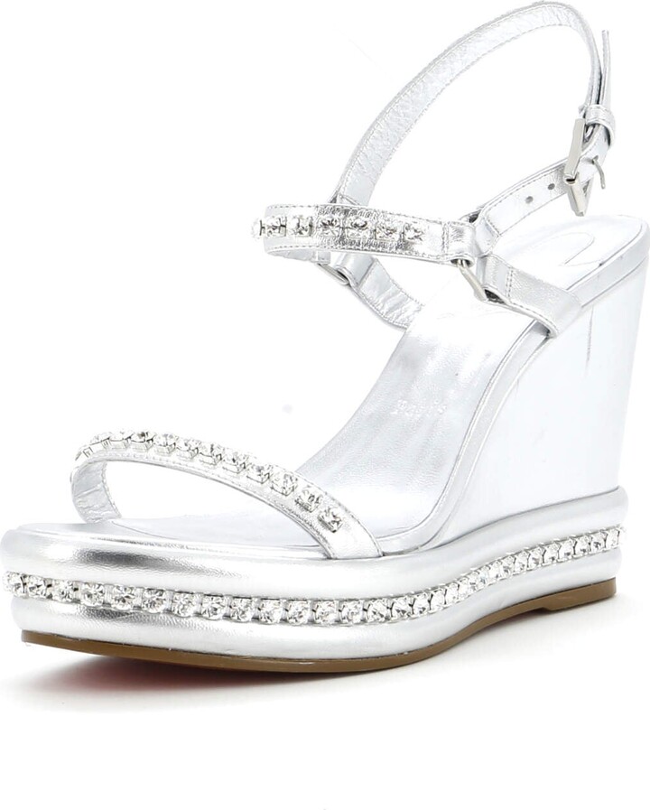 Christian Louboutin Women's Pyrastrass Wedge Sandals Leather with Crystal Embellished Details 110