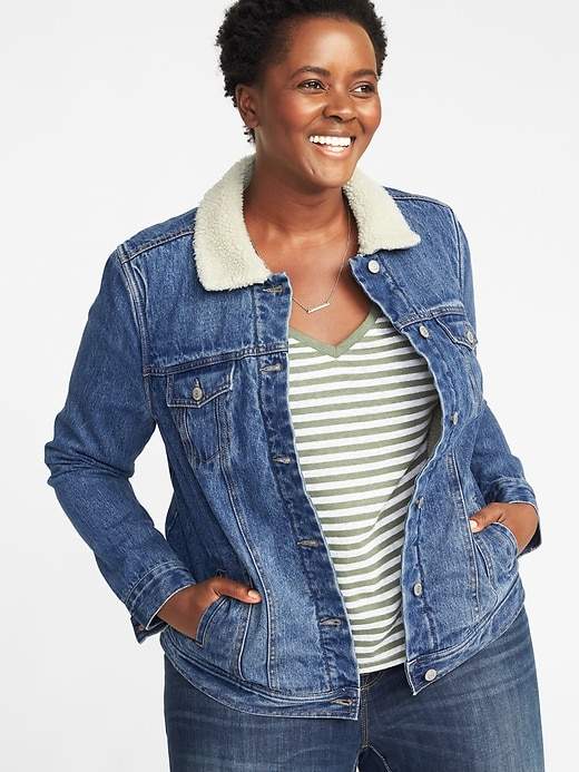 sherpa lined denim jacket plus size