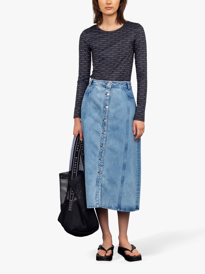 BLANCHE Adrian Button Front Denim Midi Skirt, Sun Faded Blue - ShopStyle