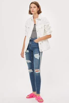 Topshop Womens Mid Blue Side Stripe Jeans - Ecru