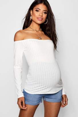 boohoo Maternity Shelly Off The Shoulder Ribbed Top