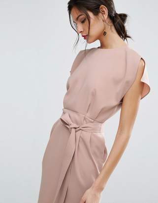 ASOS Belted Mini Dress with Split Cap Sleeve