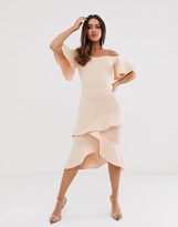 Thumbnail for your product : True Violet off the shoulder frill midi bodycon dress