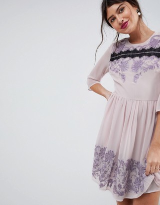 Asos Design ASOS PREMIUM Eyelash Lace Mini Dress with Embroidery