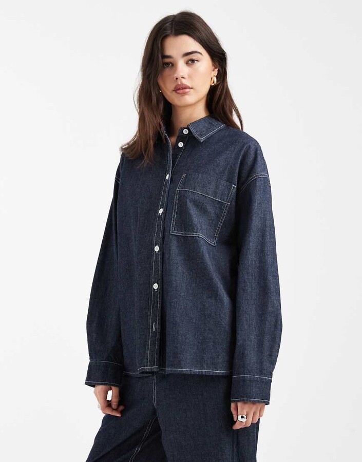 Object buton down denim top in rinse denim - part of a set