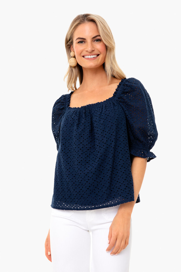 Navy eyelet blouse Clearance