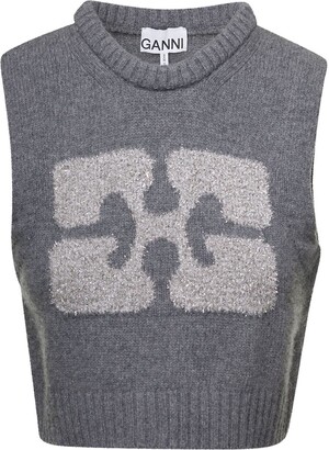 【GANNI】graphic cropped vest【美品】 Ganni GRAPHIC CROPPED VEST - Gray | Garmentory